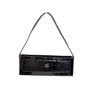 Vtg Guess Baguette Bag 12x4 Black Excellent Patent Croc Embossed G Logo Y2K